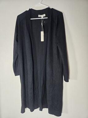 Women's Long Open-Front Black Cardigan Sweater